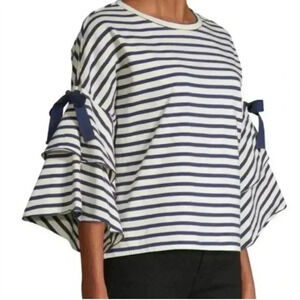 Parker Womens Flare Sleeve Sweatshirt Tiere Ruffle Trim Cinched Tie Strap Size L